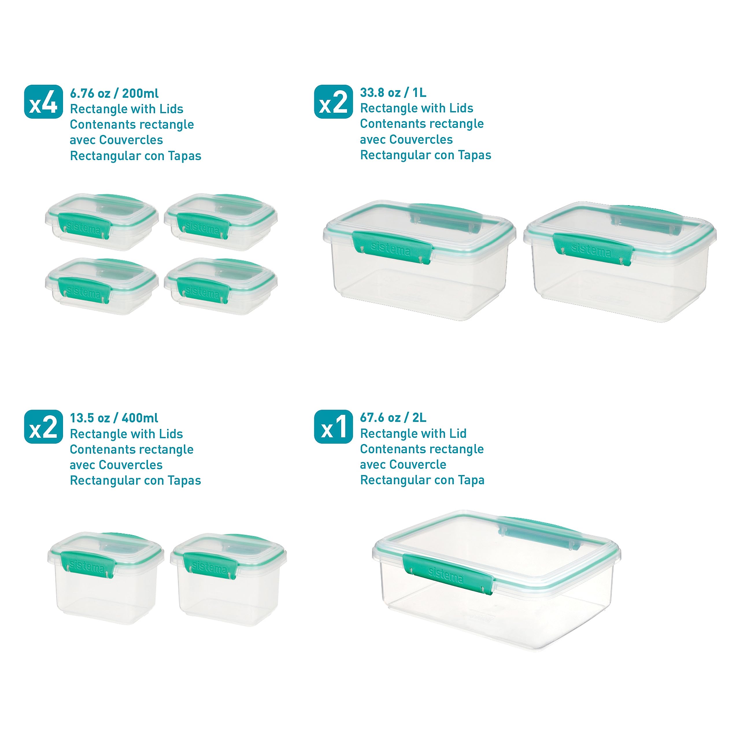 Sistema Food Storage Containers with Lids for Lunch, Meal Prep and Leftovers, Dishwasher Safe, BPA-Free, Teal, 18 Piece Set