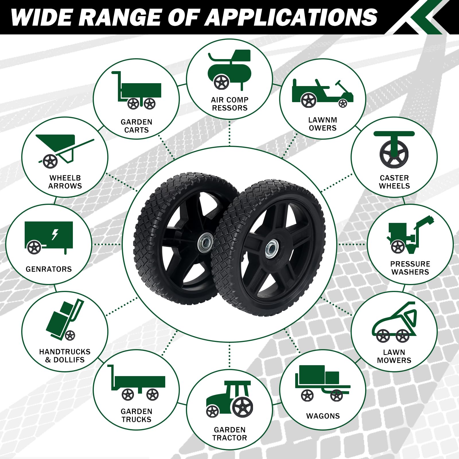 CheeMuii 8 Inch Lawn Mower Wheels 2 Pack 8" Push Lawn Mower Wheels with Bolts and Lock Nuts Kit Fit for Most Standard push Lawn Mowers/Generator/Garden Tiller/Handtruck
