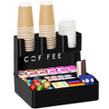 Lifewit Modern Black Coffee Bar Organizer, 10 Compartments, Countertop Coffee Station, Office Breakroom, Home Kitchen