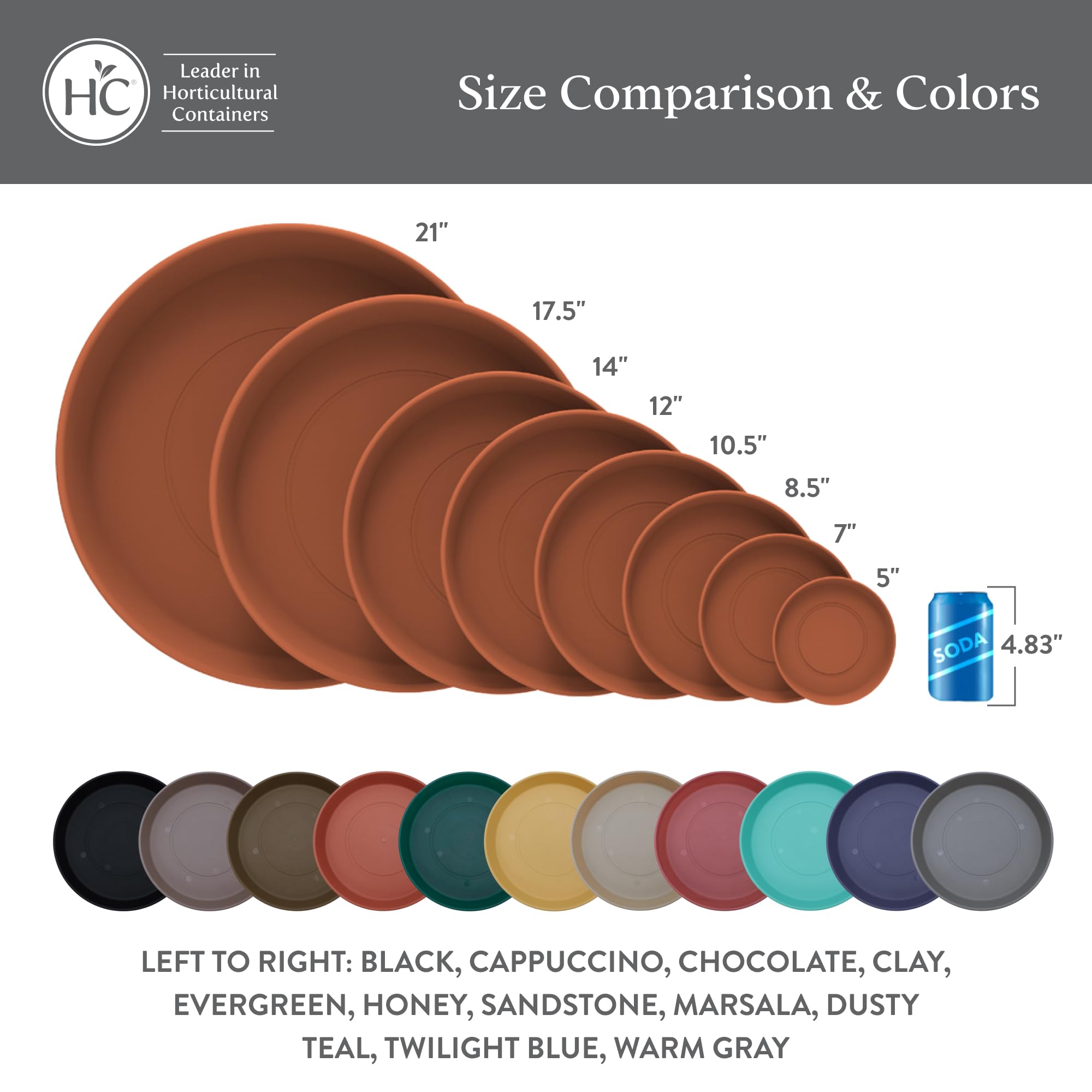 The HC Companies Round Prima Flower Pot Saucers - Plastic Plant Saucer for Outdoors & Indoors - Traditional Plant Pot Trays for Water Drainage -Durable Plant Tray (12-inch Cappuccino, Pack of 2)