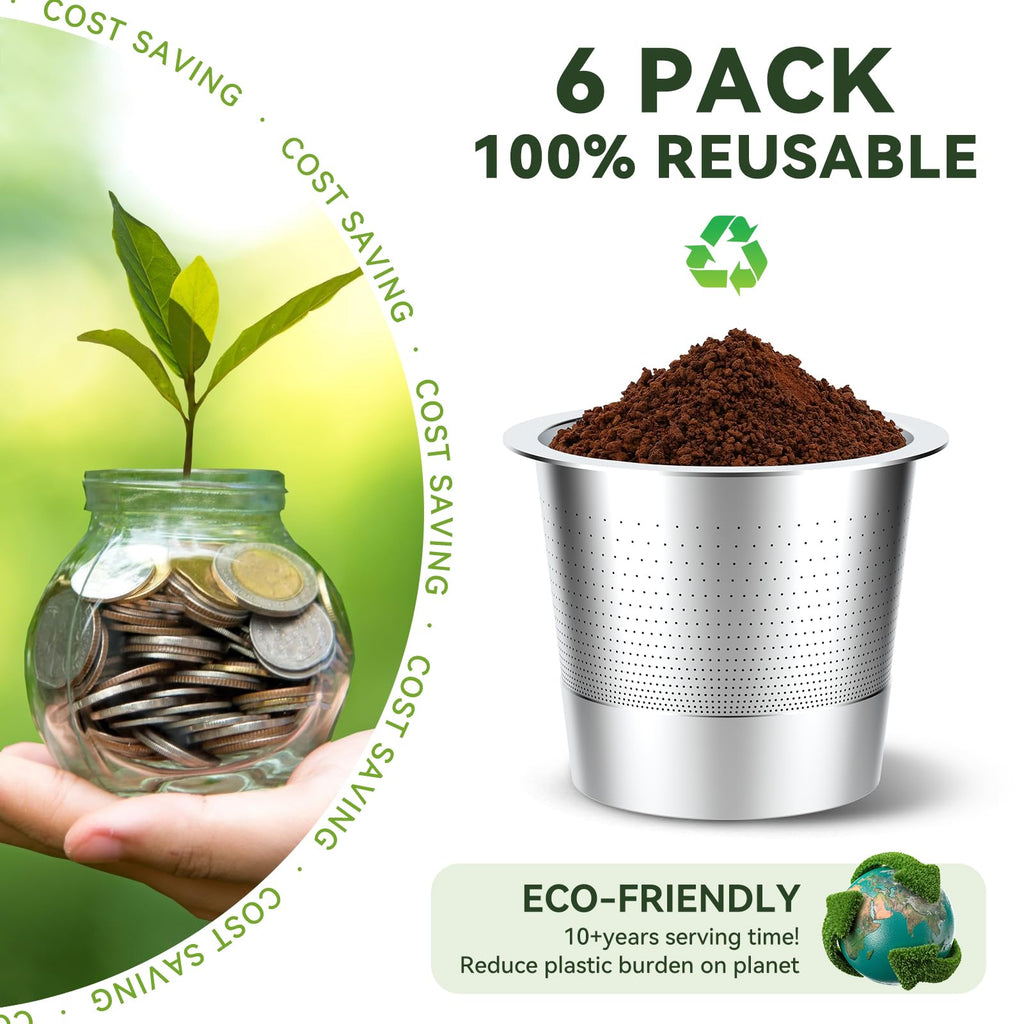 6 Pack Reusable K Cups Coffee Pods for Keurg 1.0: Stainless Steel Refillable K Cup - Reusable Coffee Filter for Keurg 1.0 Coffee Maker, Permanent, Eco-Friendly, Innovative Design
