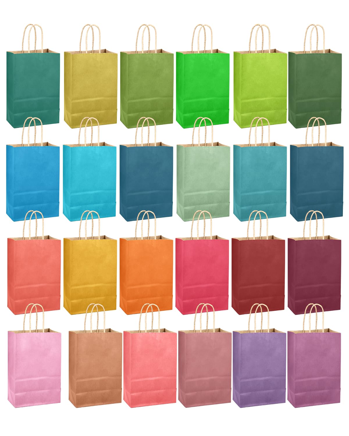 qiqee Medium 24Pcs Paper Gift Bags with Handles - Kraft Colorful Party Bags - 24 Solid Colors（10.6"x8.3"x4.3"）