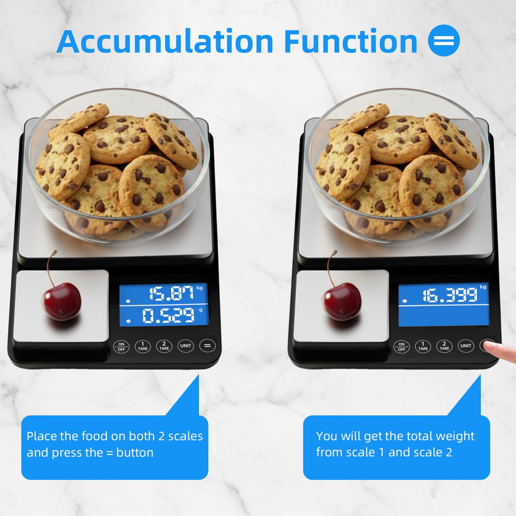 Dual Platform Kitchen Scale, [15kg/33lb-0.01g] Diyife High Precision Food Scale with LCD Display, Tare, Accumulation Function, Auto Off, 7 Units, Stainless Steel Cooking Scale for Food, Jewelry