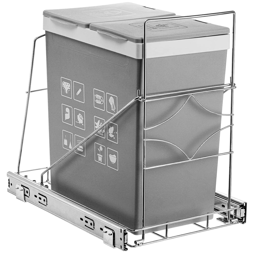 YOUEON Pull Out Trash Can Under Cabinet, Adjustable Stainless Steel Under Sink Trash Can Pull Out, Slide Out Garbage Shelf, Fit for 7-11 Gallon Trash Can(Not Included)