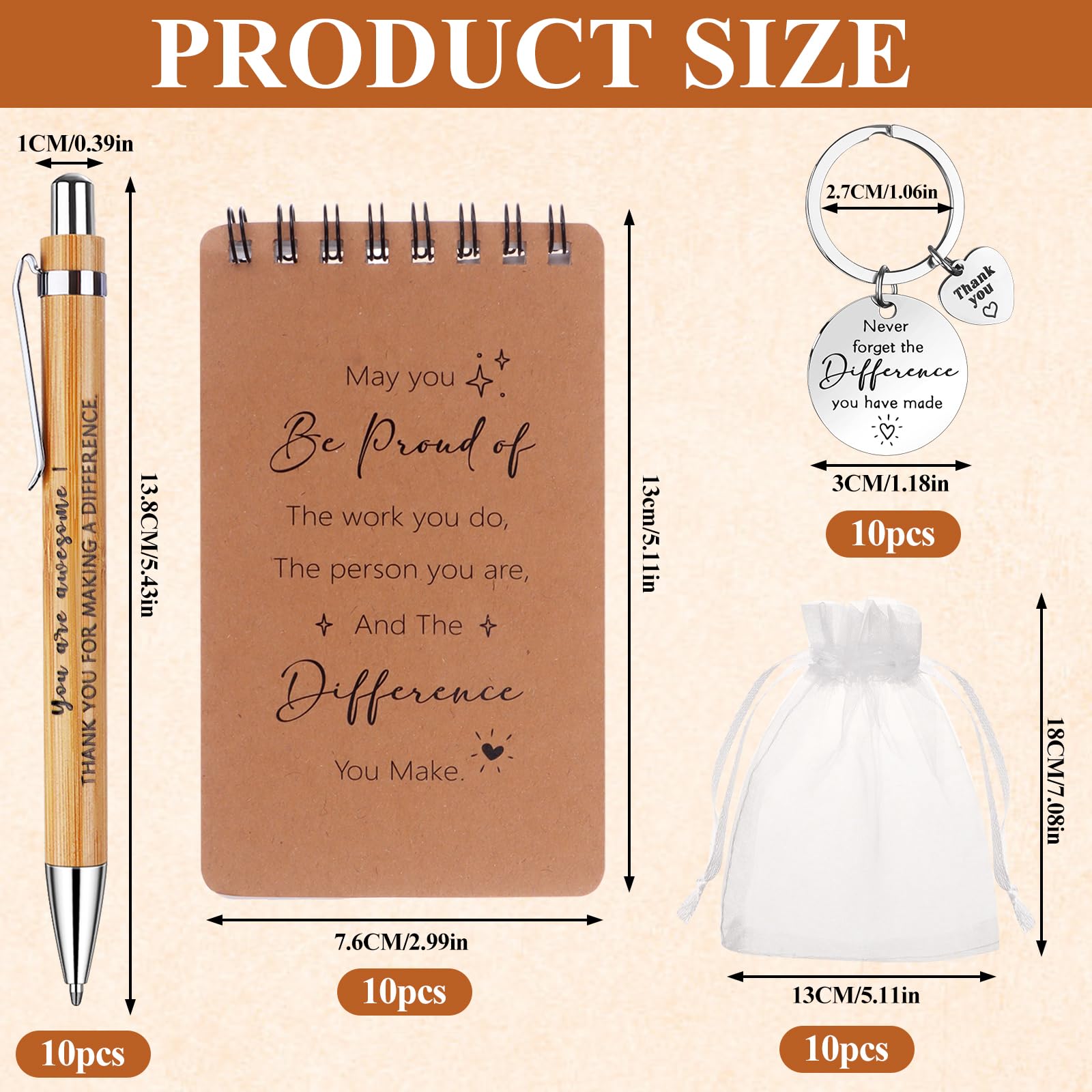 GANGBARU 40Pcs Thank You Gifts Employee Appreciation Gifts Set Motivational Notepads Inspirational Pen Thank You Keychain Organza Bag for Coworker Teacher Nurse Staff Back to School Gifts (Proud)