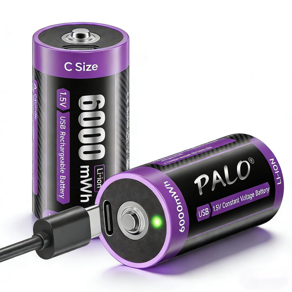 Mspalocell Rechargeable C Batteries with Charger 2 Pack, 1.5V Li-ion 6000 mWh C Cell Batteries with 2 in 1 Type-C Charging Cable for Household and Office Devices
