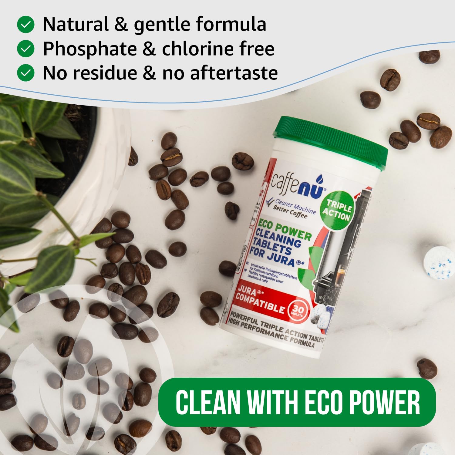 Jura Compatible Cleaning Tablets. 30 Tablets Cleaning. Coffee Cleaning Tablets - Cleans Internal Parts, Portafilter, Inaccessible Areas. Use On All Home & Pro Jura Coffee Machines.