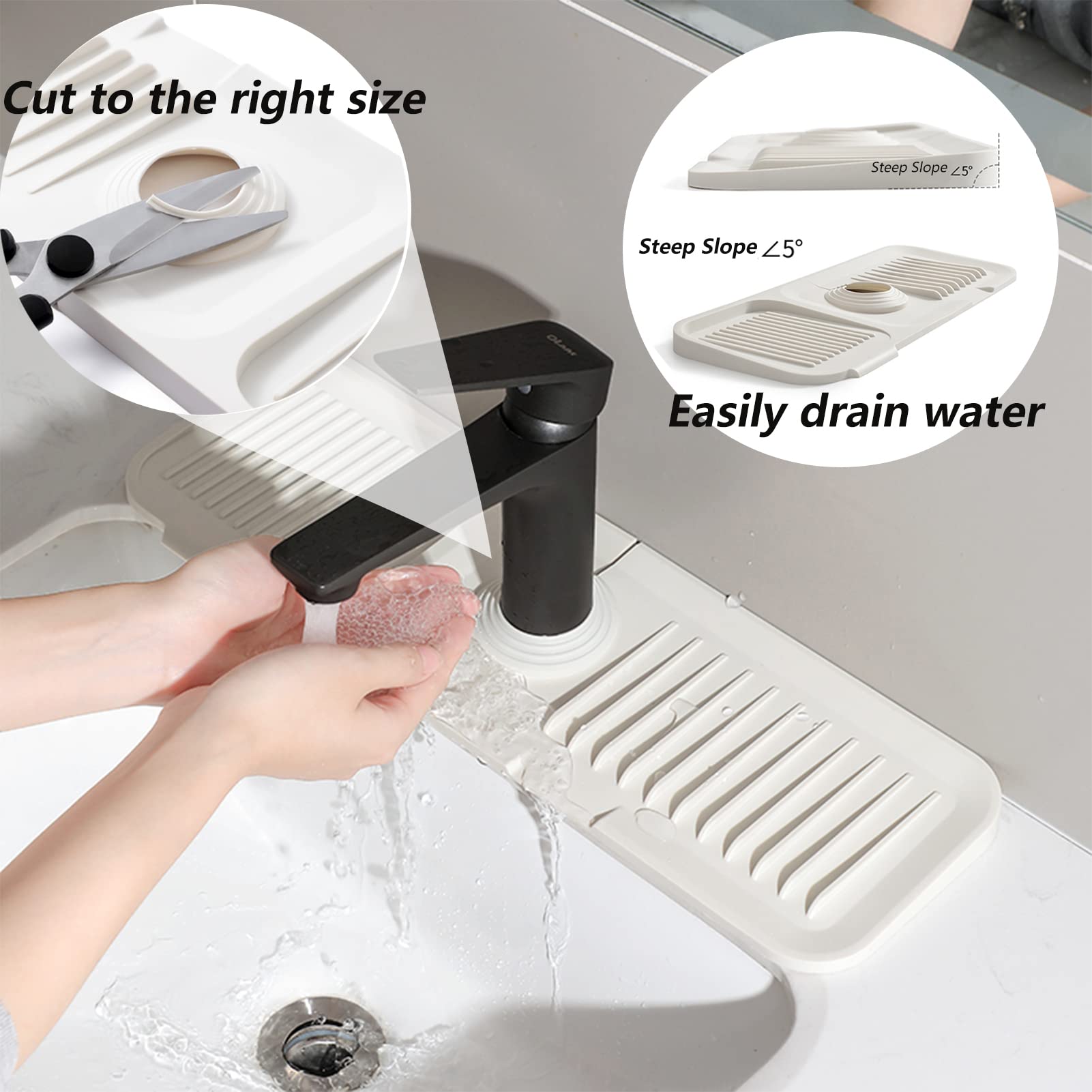 MOODKEY Kitchen Sink Splash Guard Sponge Holder for Kitchen Sink Silicone Faucet Handle Drip Catcher Tray Sink Protector for Kitchen Sink Faucet Mat Fits the Faucet Tube within 2.5"(Off-white, 17.7'')