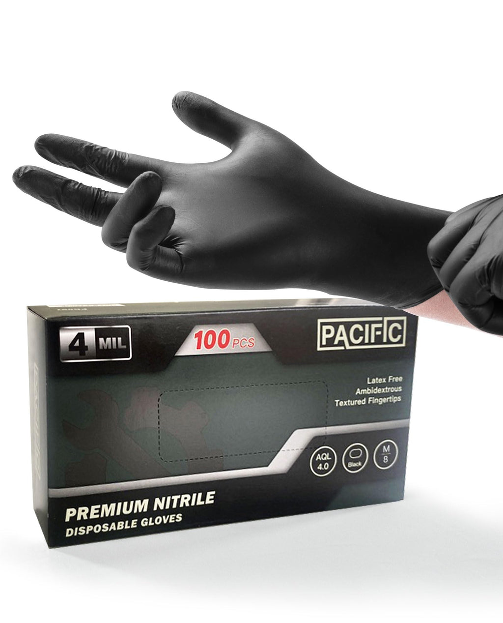PACIFIC PPE 4 mil Black Nitrile Disposable Gloves, Food-Safe, Latex-Free, Cleaning, Cooking Gloves, Medium