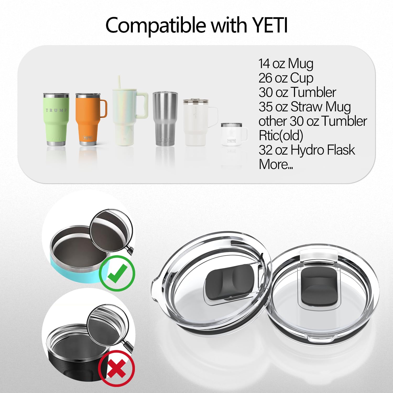 30/32 oz Tumbler Lid Replacement Lids for YETI Tumbler, 14/35 oz Mug, 2 Pack Travel Spill Proof Cup Lids Covers with Magnetic Slider Switch, BPA Free
