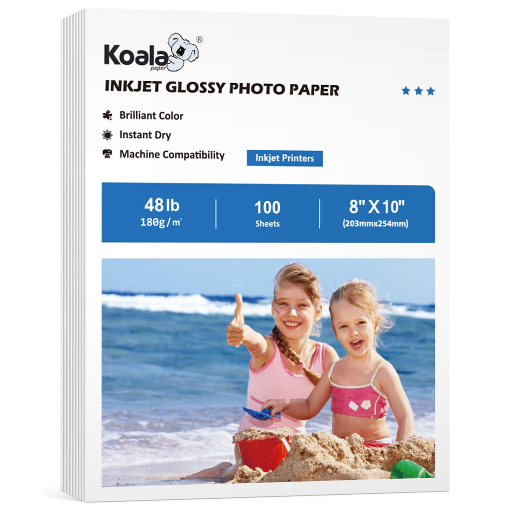 Koala Glossy Inkjet Photo Paper 8X10 Inches 48lb 100 Sheets Professional Glossy Photographic Paper Compatible with Inkjet Printer Use DYE Ink 180GSM