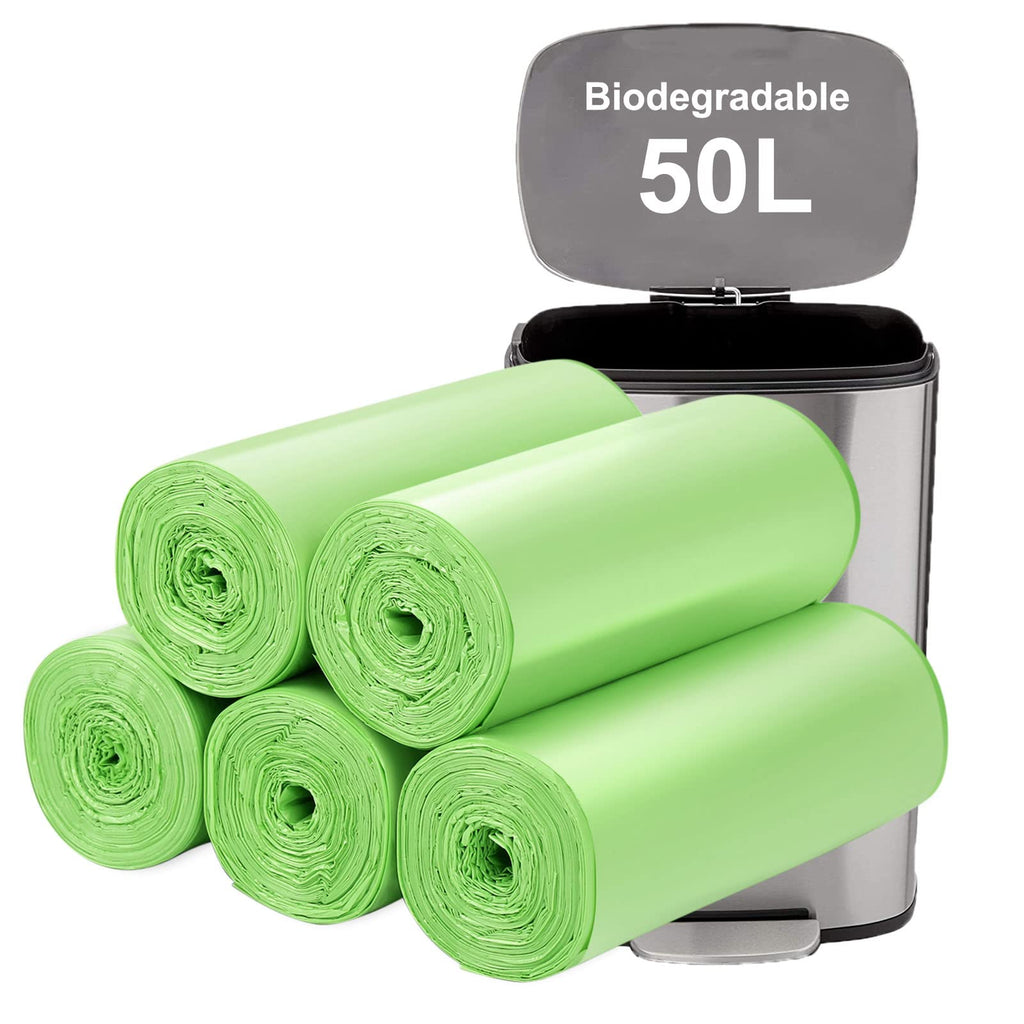 Aievrgad Biodegradable Trash bags 50PCS, 13Gallon/50L large Garbage bags/ For kitchen Bin. Bin Liner/Trash/rubbish Bags, 100% Recycled,Tough, degradable, Compost Bags for Food/household/garden