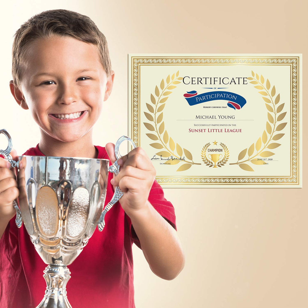 Sweetzer & Orange Plain Certificate Paper for Awards. Set of 50x, 180gsm Gold Border Achievement Certificates for Graduation Diploma, Employee of The Month, Diploma of Completion or Sports Victory