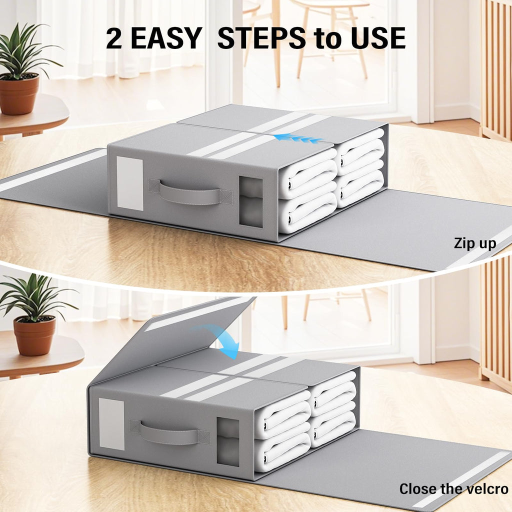 Foldable Bedding Organizer, Fabric Storage Bins for Bed Sheets, Duvet Covers and Pillowcases, Closet Organizer, Storage Container Boxes for Blankets, Clothes (4 pack(Queen or King), Grey)