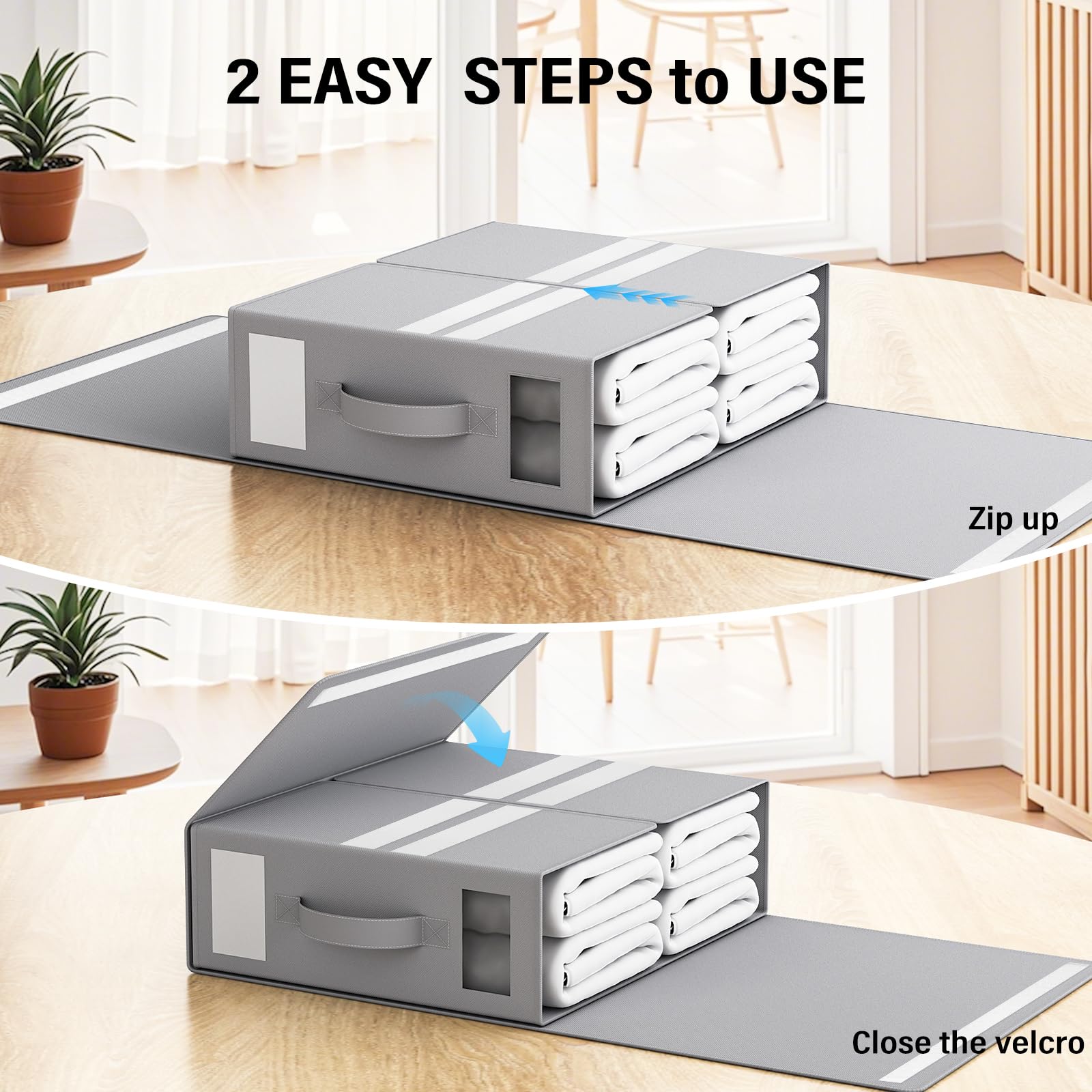 Foldable Bedding Organizer, Fabric Storage Bins for Bed Sheets, Duvet Covers and Pillowcases, Closet Organizer, Storage Container Boxes for Blankets, Clothes (4 pack(Queen or King), Grey)