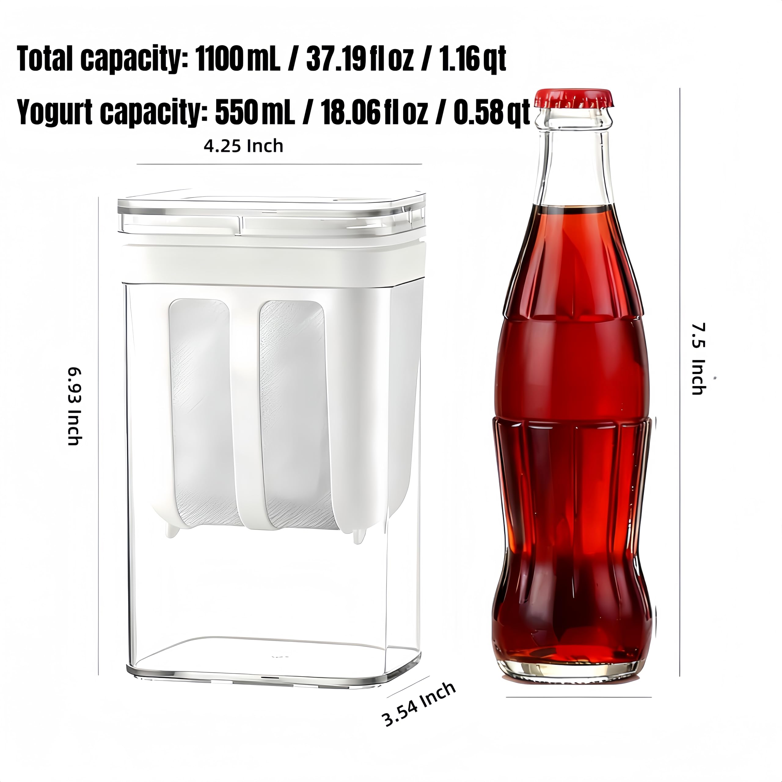 Yogurt Strainer—[1.16QT/ 0.29GAL] Total & [0.55QT/0.1375GAL] Filter, Greek Yogurt Strainer Yogurt Press, BPA-Free PP Strainer for Whey Separation & Greek Yogurt Maker(Total1.16QT)