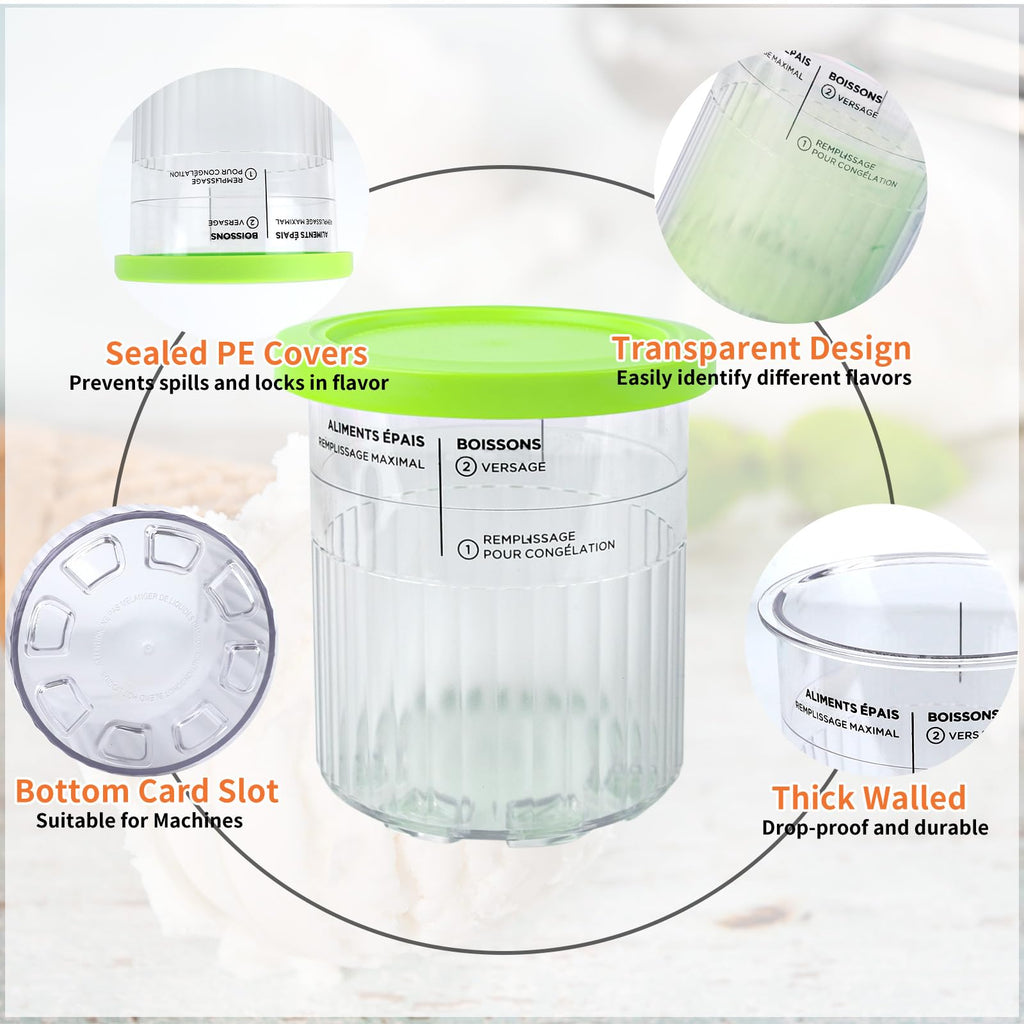 4 Pack Creami Containers Compatible with Ninja NC500 and NC501 Series Ice Cream Makers, Reusable Ice Cream Pints and Lids Replacement Parts Fit for Ninja Creamy