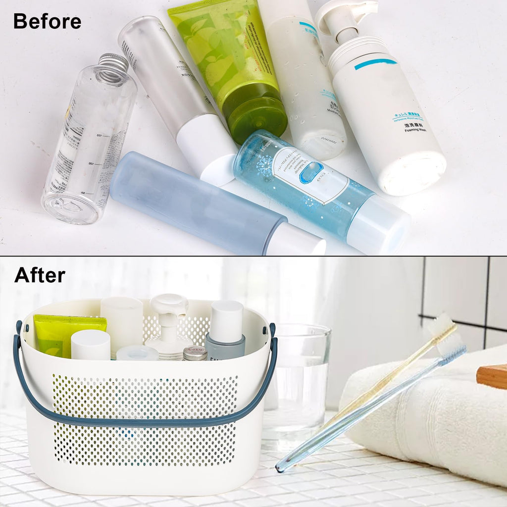 AVLA 4 Pack Portable Shower Caddy Basket, Plastic Storage Baskets with Handles, Drainage Toiletry Organizer Bin, Dorm Shower Tote Bag for Bathroom, Kitchen, Closet, Bedroom, College, Gym, Camp