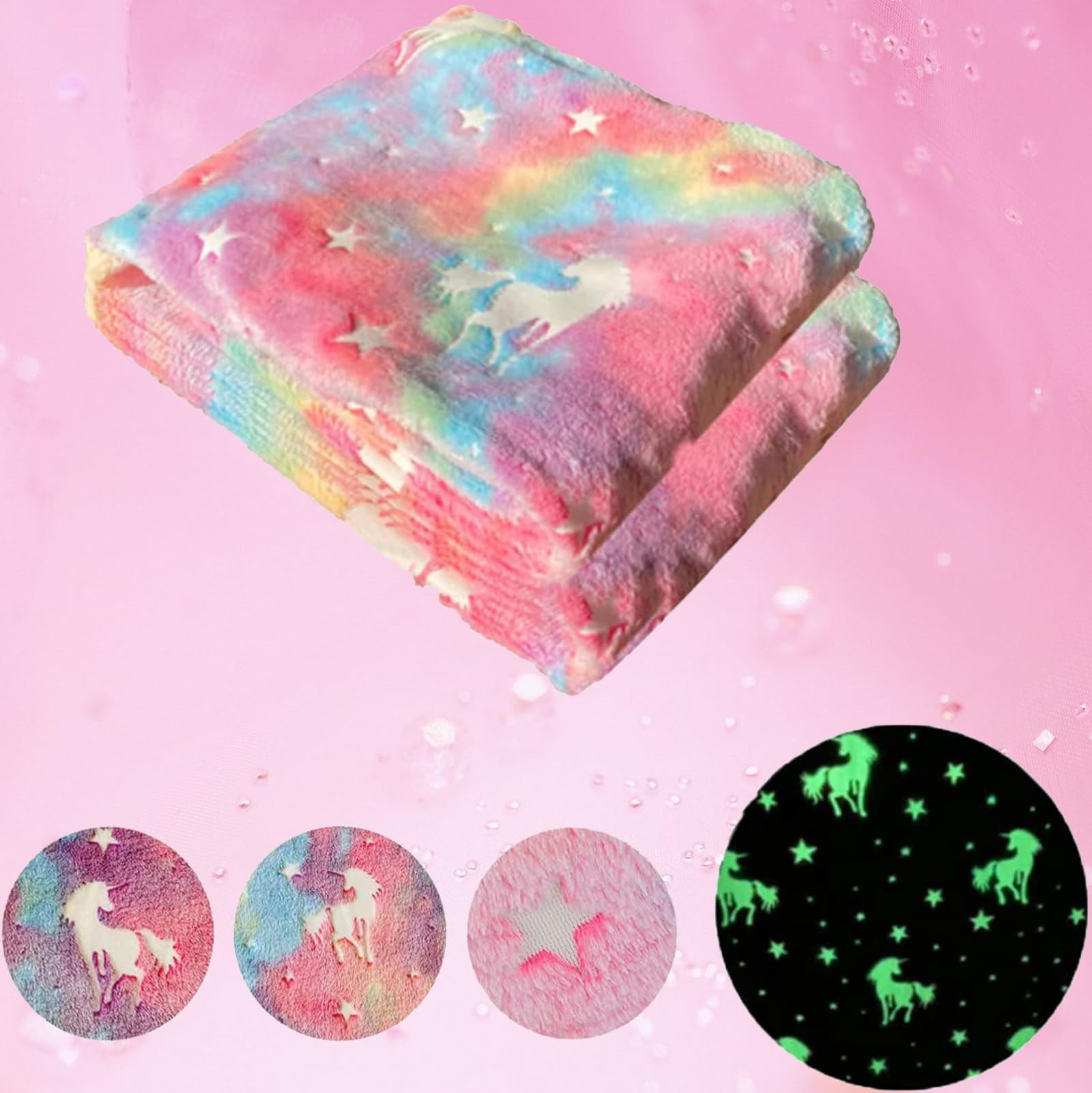 Happwow Glow in The Dark Blanket,Unicorn Blanket for Girls,Soft Throw Fuzzy Blankets Kids Rainbow Unicorn,50" x 60" Perfect for Kids Bed or Sofa,Christmas Birthday Unicorn Gifts