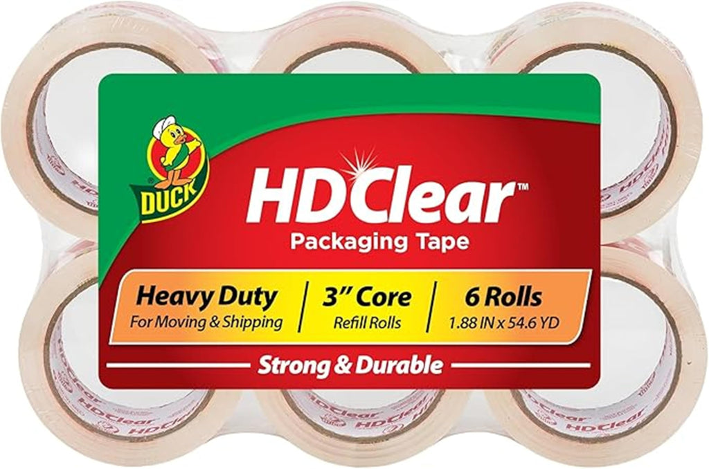 Duck Brand HD Clear High Performance Packaging Tape, 1.88-Inch x 54.6-Yard, Crystal Clear, 6-Pack (441962)