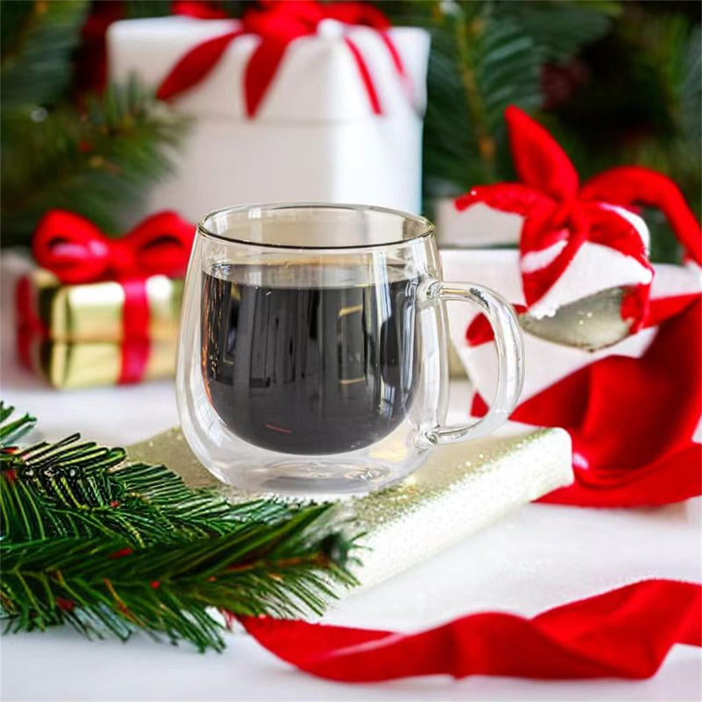 CnGlass Double Walled Glass Coffee Mugs 10oz,Large Insulated Espresso Cups,Set of 2 Clear Glasses Cappuccino Mug with Handle(Tea Latte Glassware)