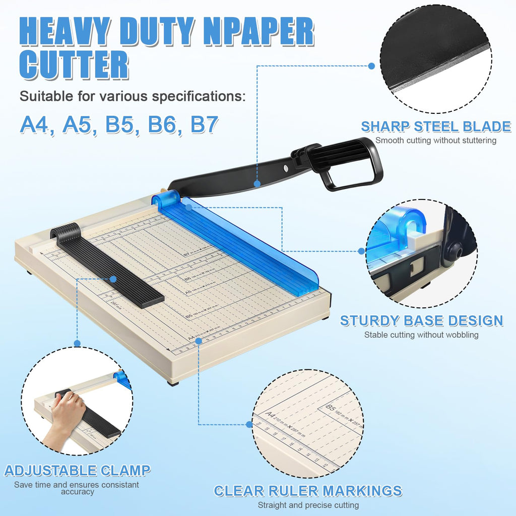 Paper Cutter, Guillotine Paper Cutter 12 Inch A4 Cutting Length, 12 Sheet Capacity, Paper Trimmer Slicer with Safety Protection Device for Cardstock, Photos, Crafts