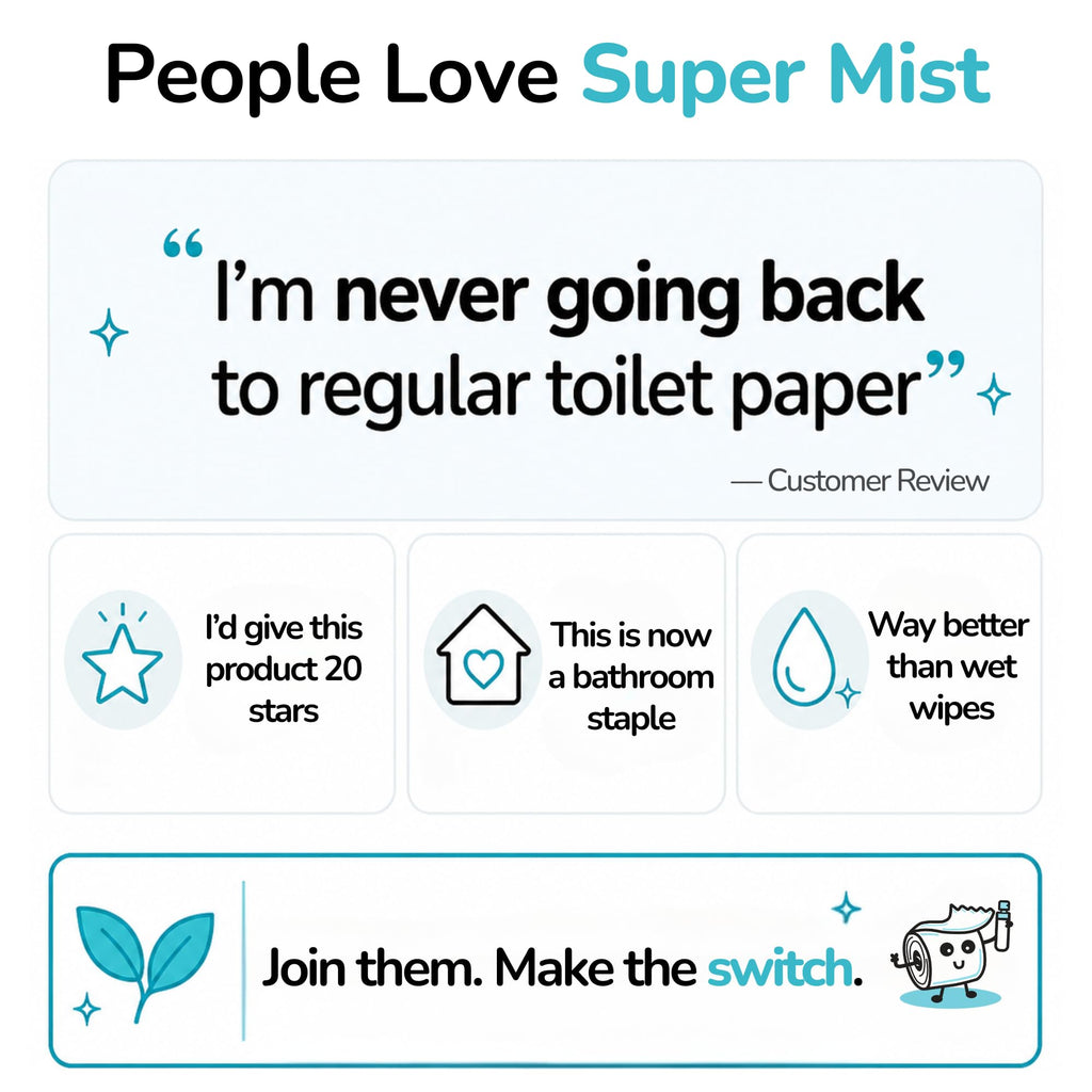 Super Mist Toilet Paper Spray Refill Size (500 mL) – Upgrade Your Toilet Paper into a Gentle, Cleansing Wipe | Replaces Over 6 Regular Bottles | Soothing Formula