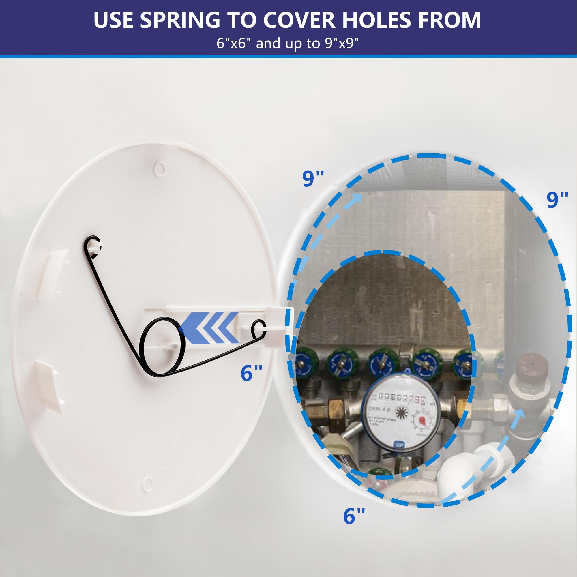 Easy-Exs 10" Round Access Panel for Ceiling and Wall - Adjustable from 6 to 9 inches - Ceiling Hole Cover - For Electrical, Plumbing, Cables, HVAC, Speaker and LED Holes - Durable Plastic Panel