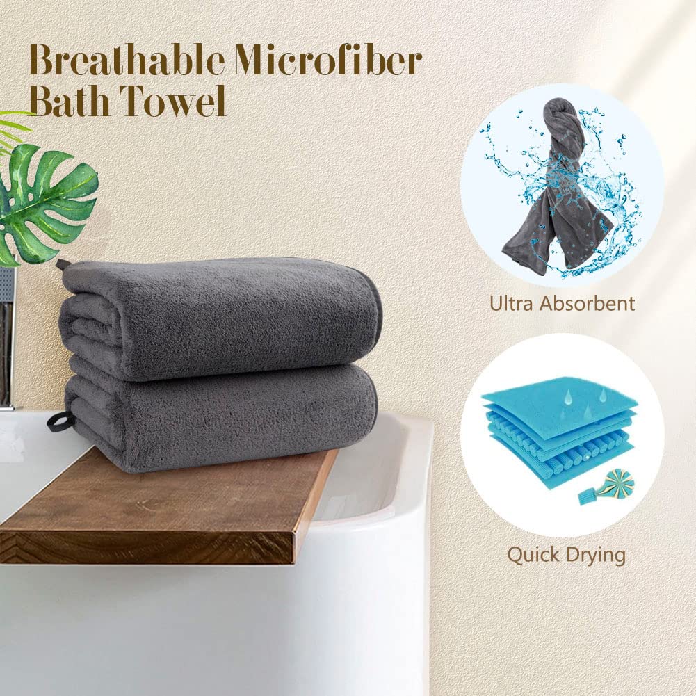 ORIGHTY Bath Towels Set Pack of 2(27’’ x 54’’) - Soft Feel Microfiber Bath Towels for Bathroom, Highly Absorbent Bath Sheet, Quick Drying Shower Towels, Fluffy Towel for Gym, Beach, SPA - Gery