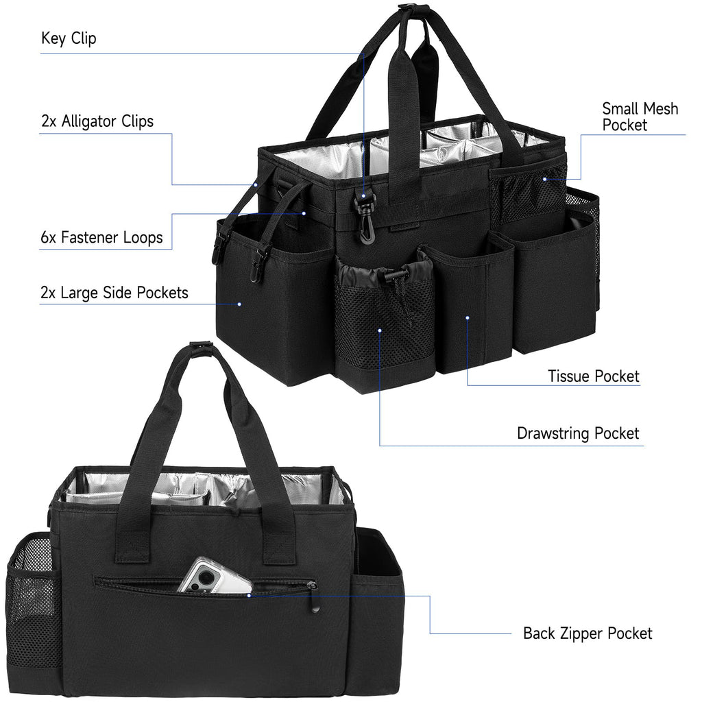 Jaffzora Cleaning Caddy Bag, Cleaning Supplies Organizer for Housekeepers, Housekeeping Caddy with Handle and Detachable Padded Cushion, Black