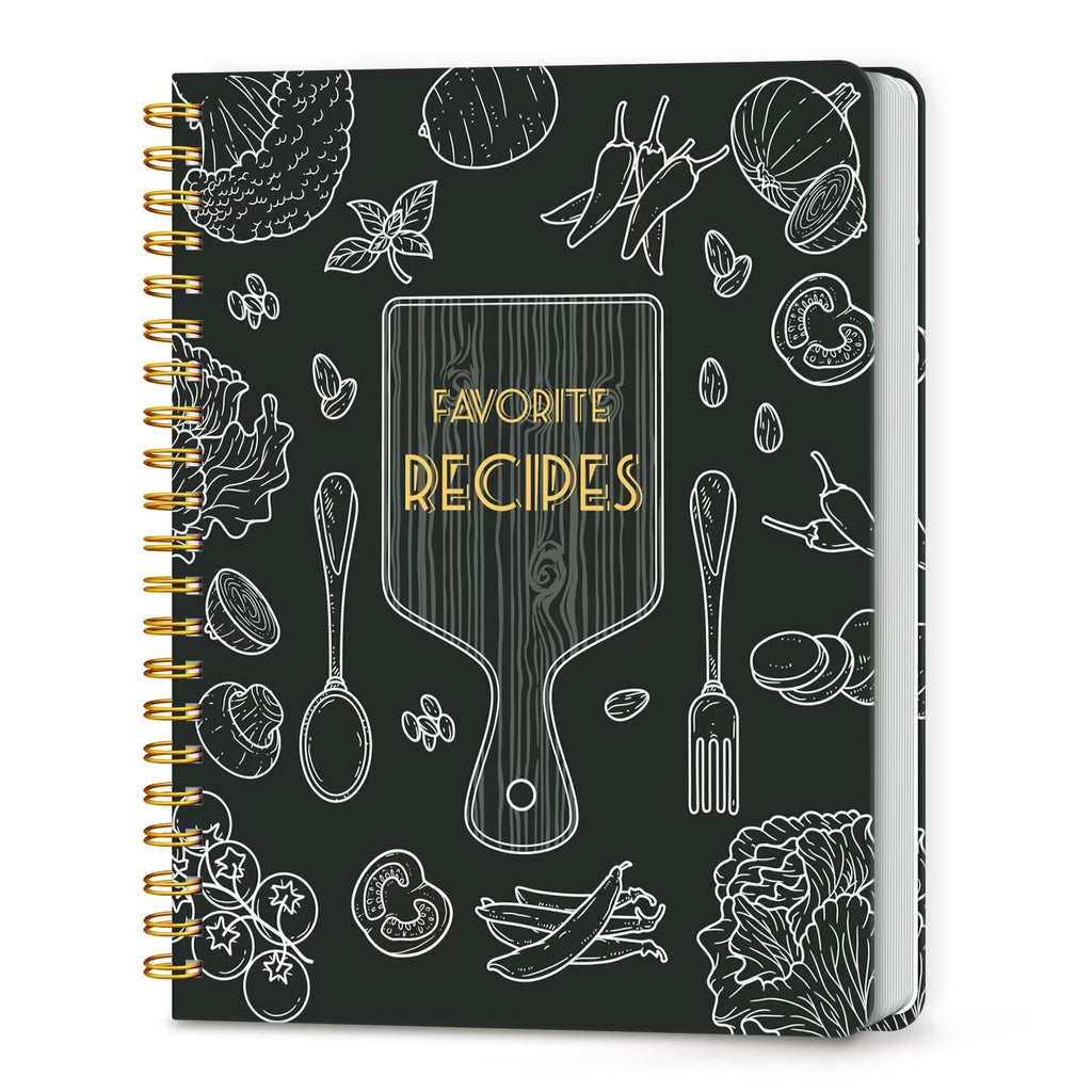 LuBudingJoy Blank Recipe Notebook to Write in Your Own Recipes, Full Page Sprial Hardcover Personal Recipe Organise, Recipe Journal Hold 140 Recipes (Black)