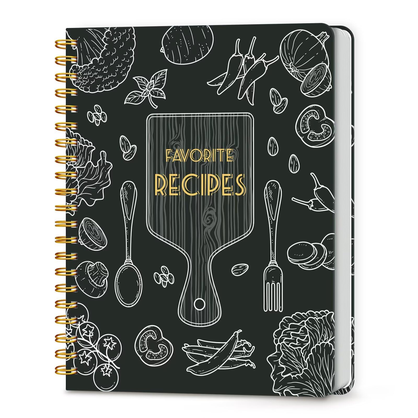 LuBudingJoy Blank Recipe Notebook to Write in Your Own Recipes, Full Page Sprial Hardcover Personal Recipe Organise, Recipe Journal Hold 140 Recipes (Black)