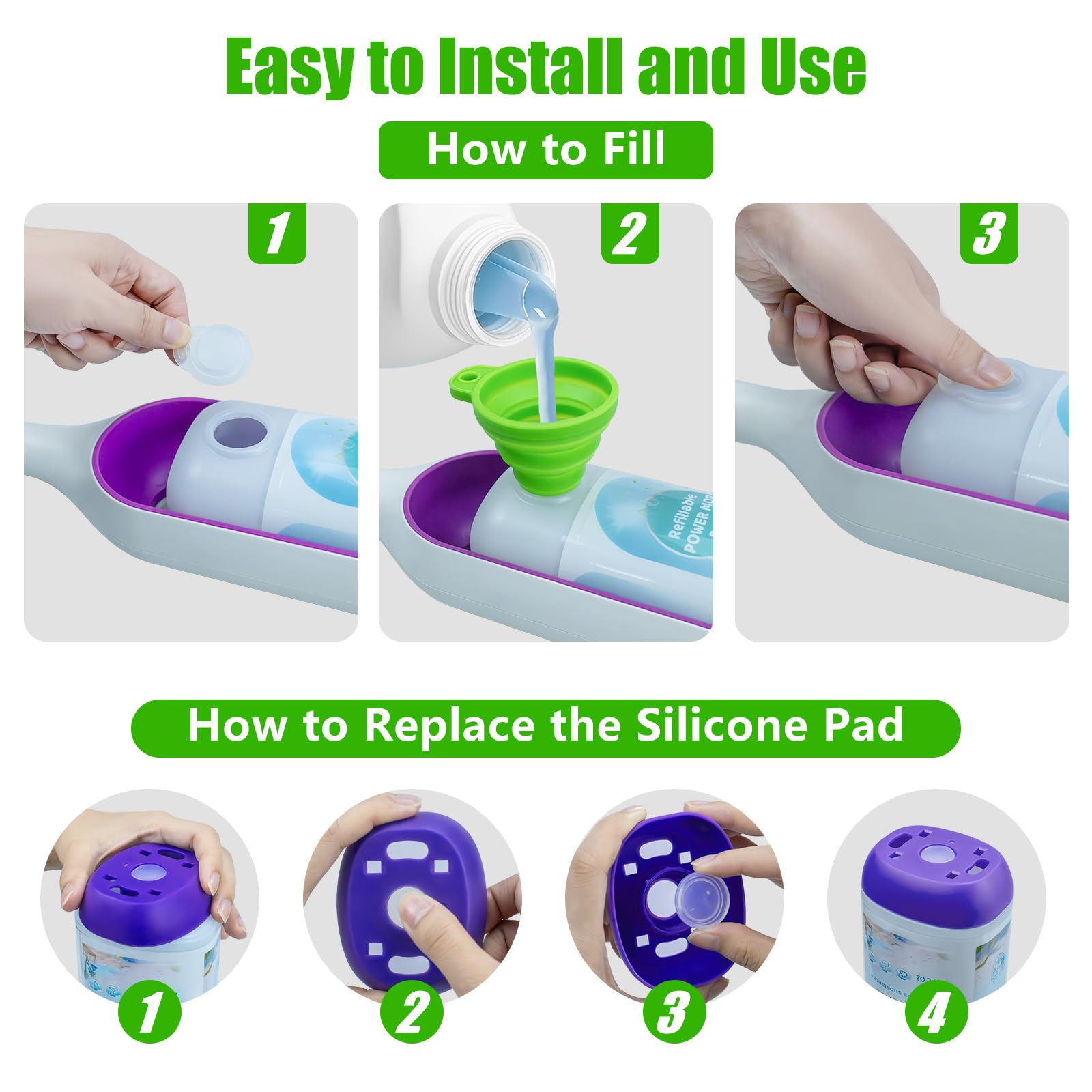 Power Mop Refillable Bottle for Swiffer PowerMop, Empty Reusable Bottle for Power Mop, 26 FL OZ Leak-Proof HDPE Solution Container with 5 Silicone Gaskets & Folding Funnel