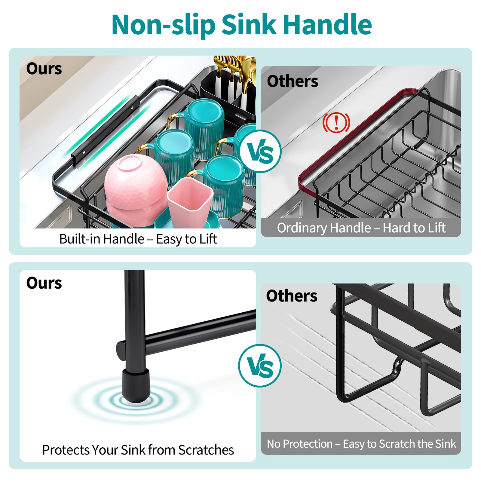 Urackify Expandable Dish Drying Rack Over The Sink, Adjustable Dish Rack in Sink, Rustproof Dish Drainer for Kitchen Counter, Dish Strainer with Utensil Holder