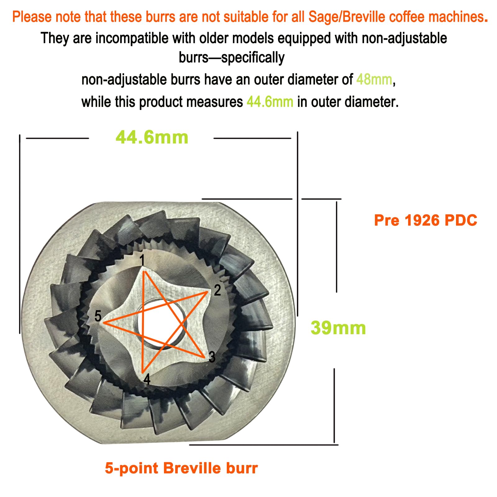 Conical Grinder Burr Set Replacement Compatible with Breville Espresso Machines Coffee Grinder Burr(Pre 1926 PDC)