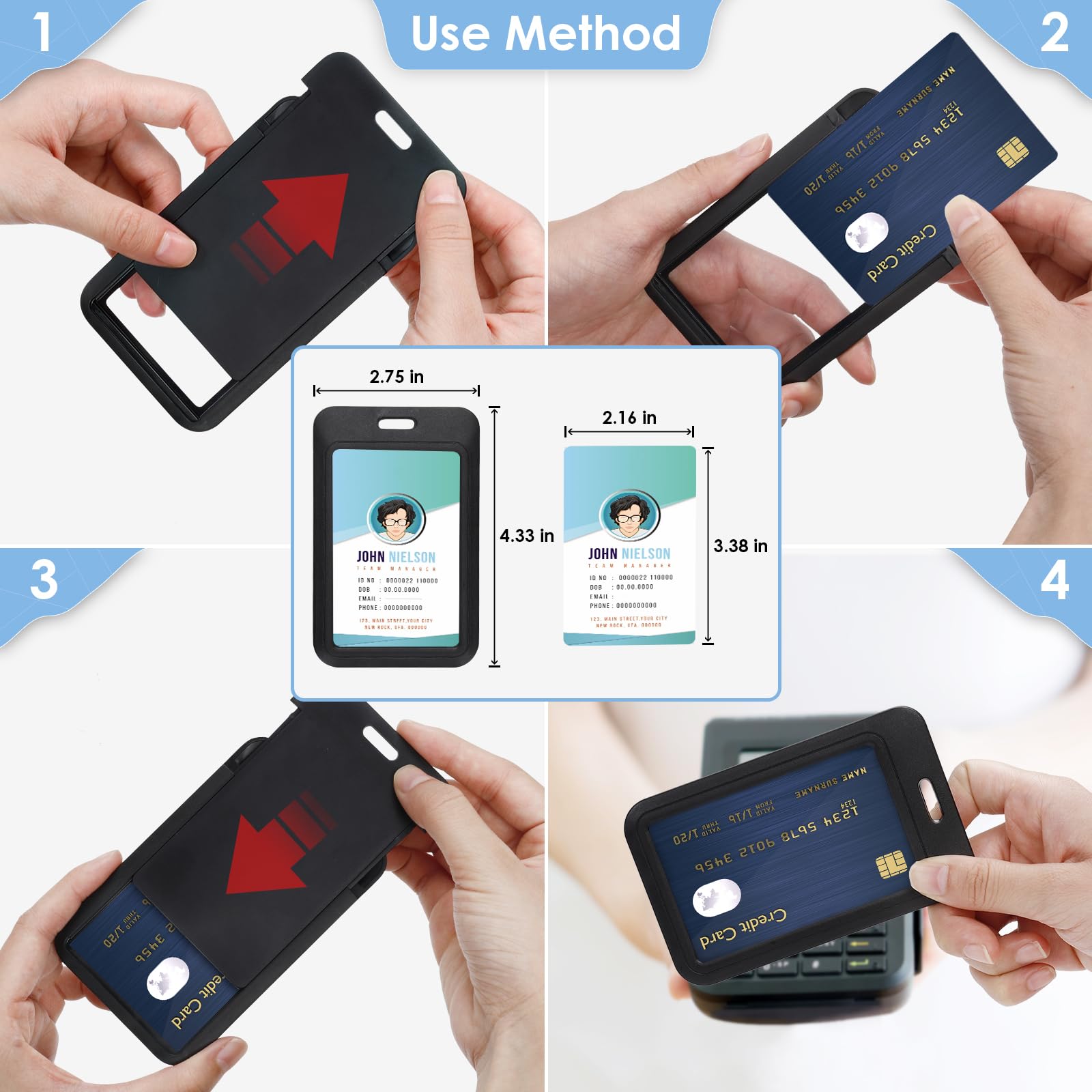 Syyflibb Black Badge Holders with Retractable Keychains – Multi-Card ID Card Holder Reels for Work, Office, Lanyards (Fits 2-3 Cards) (6, Black)