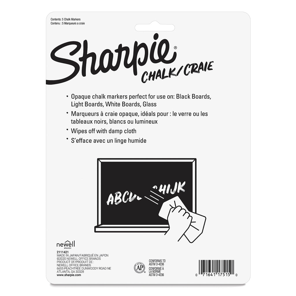 Sharpie Chalk Markers, Wet Erase Markers, Assorted Colours, 5 Count