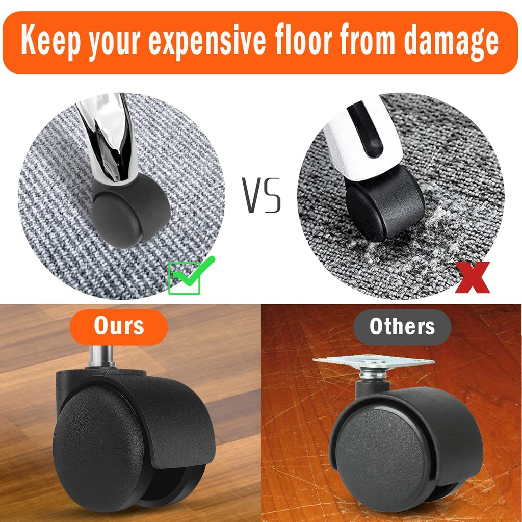 Office Chair Wheels - 2 Inch Chair Caster Wheel Set of 5, Heavy Duty Chair Wheel Replacement Supports 1000 lbs, No Noise, Suitable for Hardwood Floors and Carpets (Black)