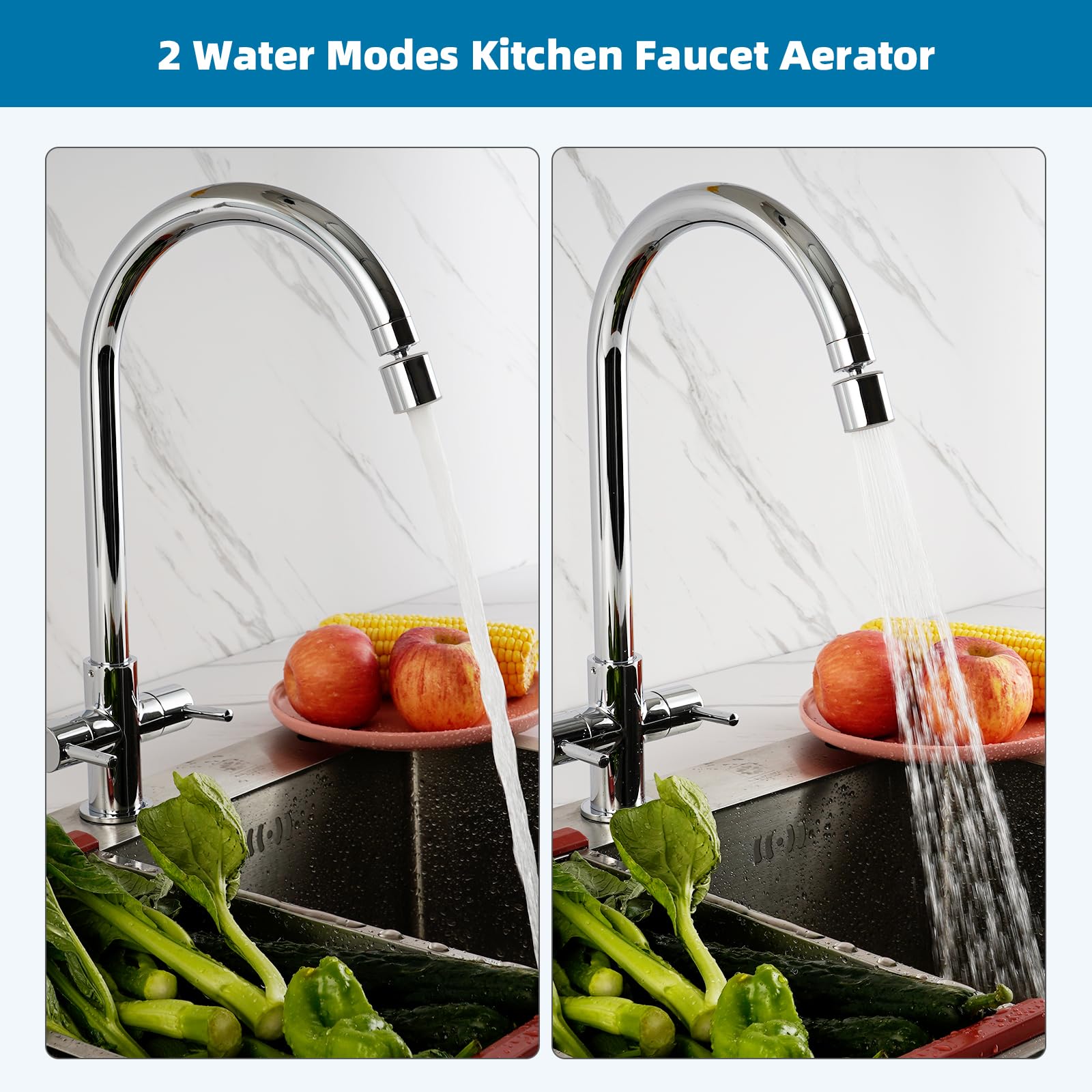 Hibbent NSF/ANSI/CAN 61 Certified Faucet Aerator, CUPC Certification 360° Twist Kitchen Sink Aerator, Dual-Function Sink Sprayer Attachment, Faucet Replacement Part 55/64'' Female Thread, Chrome