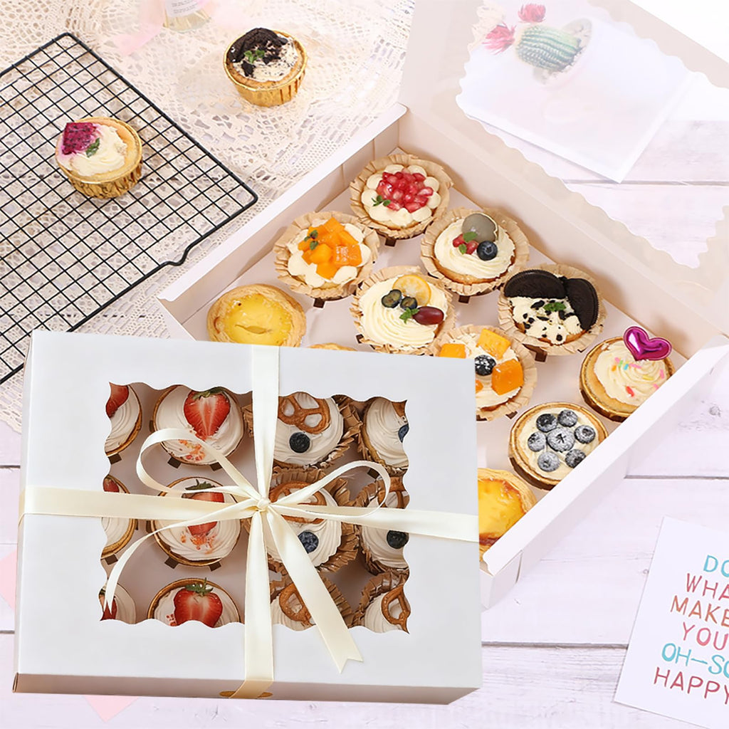 20 Pack Cupcake Boxes Cupcakes Carrier 12 Cupcake Containers,12 Cupcake Boxes with Window,Food Grade Cupcake Holders Bakery Carrier Boxes for Cupcakes,Muffins,Pastries (White,12.8" x 10" x 3.5")