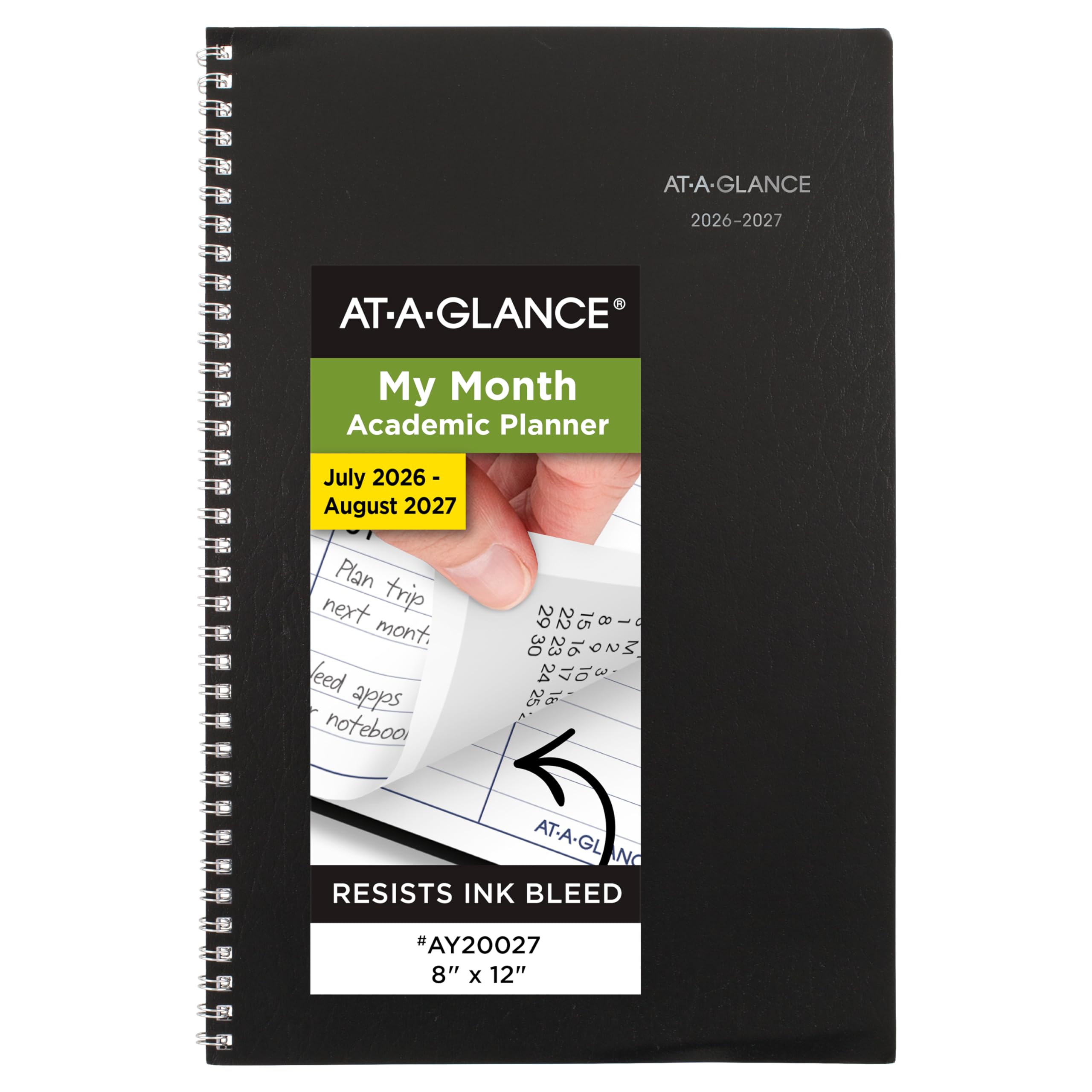 AT-A-GLANCE Academic Planner 2026-2027, Monthly, 8" x 12", 14-Month, DayMinder, Black (AY200)