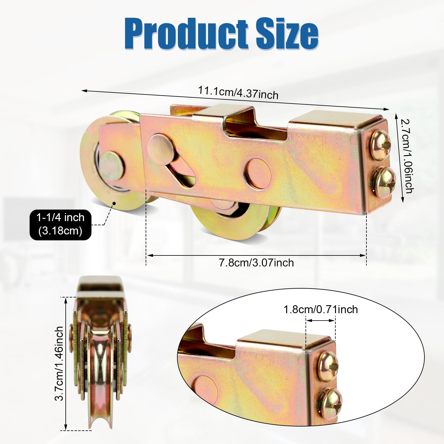 2pcs 1-1/4 Inch Sliding Patio Door Rollers, Sliding Door Tandem Roller Assembly Sliding Glass Door Wheels Replacement Hardware for Screen Doors, Gates, Windows
