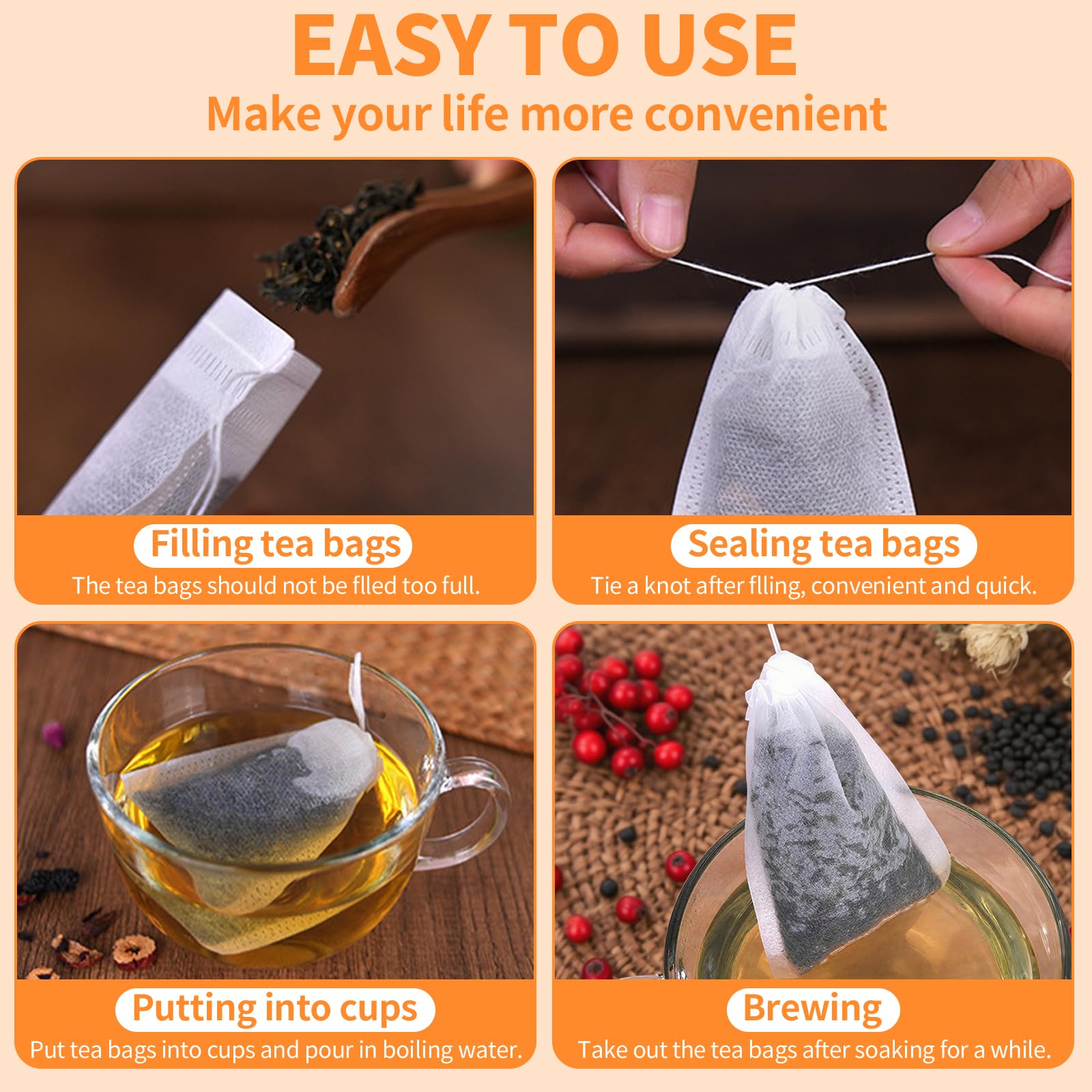 TamBee 100Pcs 5.9" x 7.87" Disposable Drawstring Tea infusers Tea Filter Bags for Loose Tea Herbs Spice Bouquet Garni Potpourri Bags（ 5.9" x 7.87" /15 x 20cm）