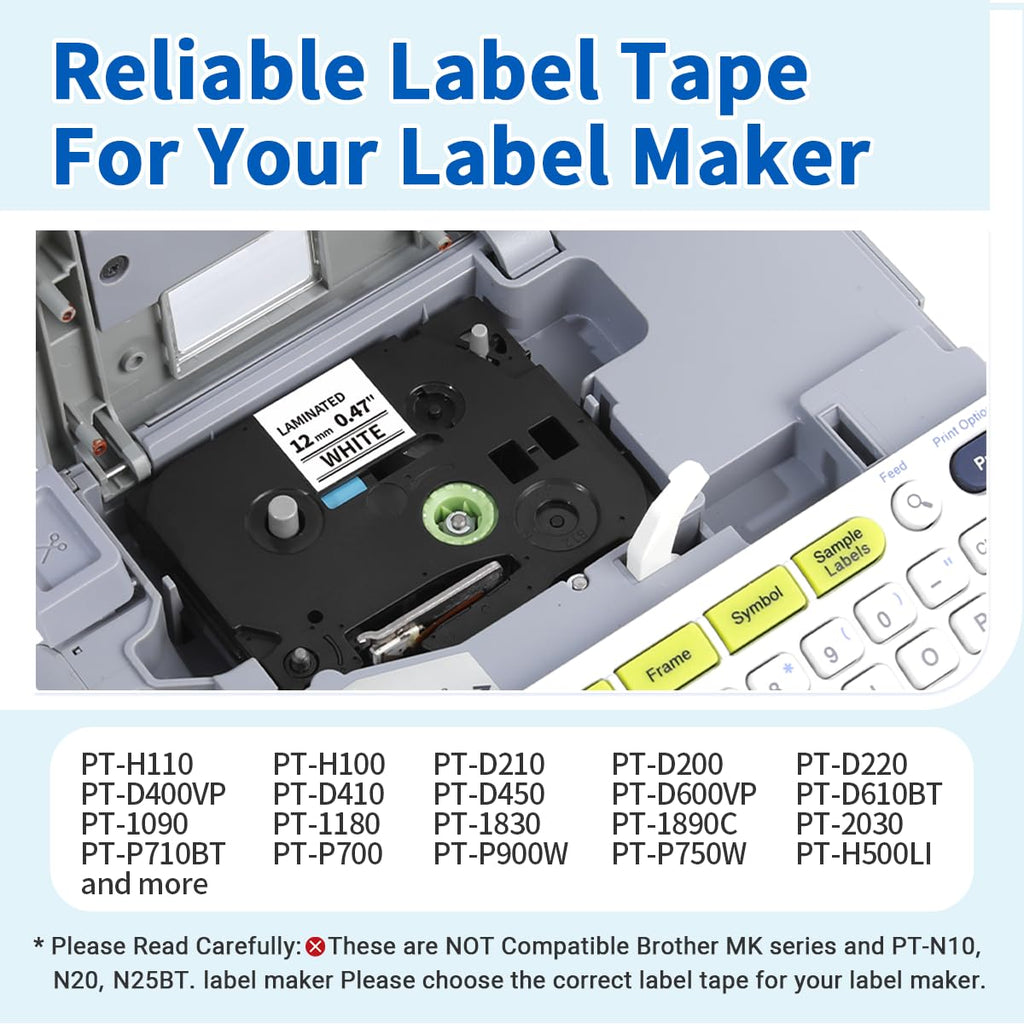 5 Pack TZe-231 Compatible with Brother Label Maker Tape P Touch TZe TZ Tape 12mm 0.47'' Laminated White TZ 231 Label Tape for Brother P-Touch PT-H110 PT-D210 PT-D600 PT-D400AD PT-1290