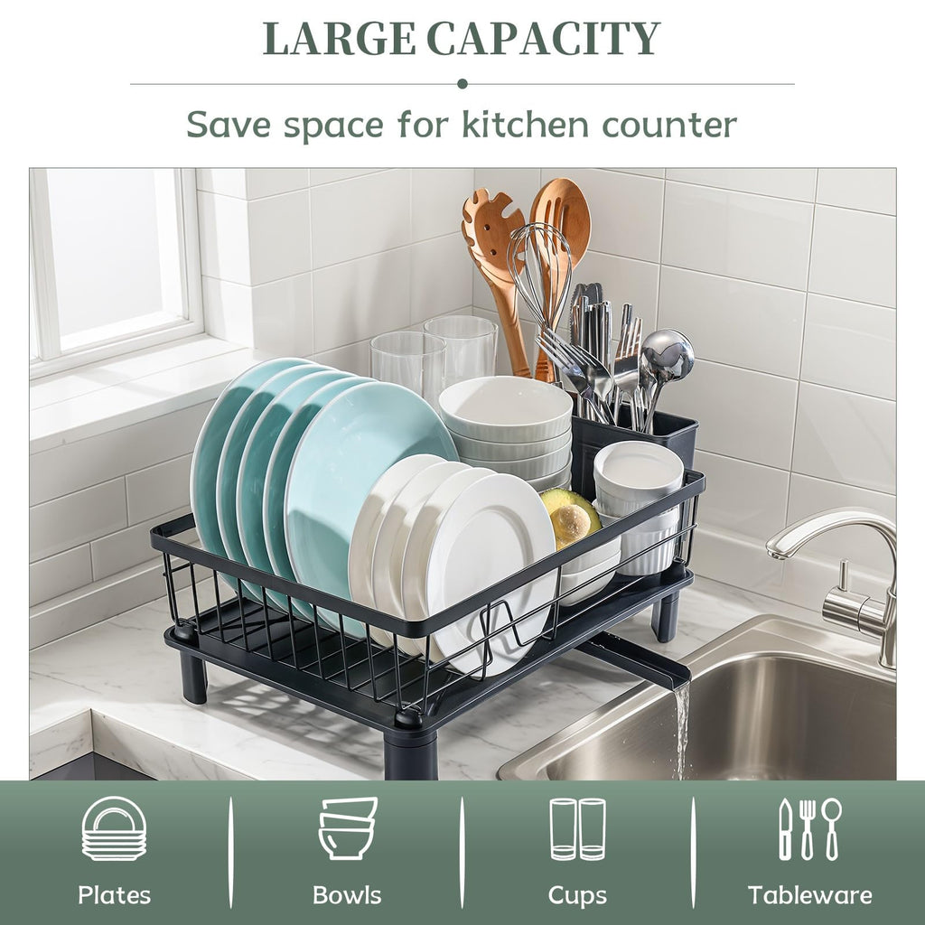 Dish Drying Rack,Rv Essentials, Kitchen Organizers and Storage, Dish Racks with Drain Board, Kitchen Essentials, Rv Accessories, Egouttoir à Vaisselle, with Cutlery Holder, Stainless Steel, 29 x 38cm