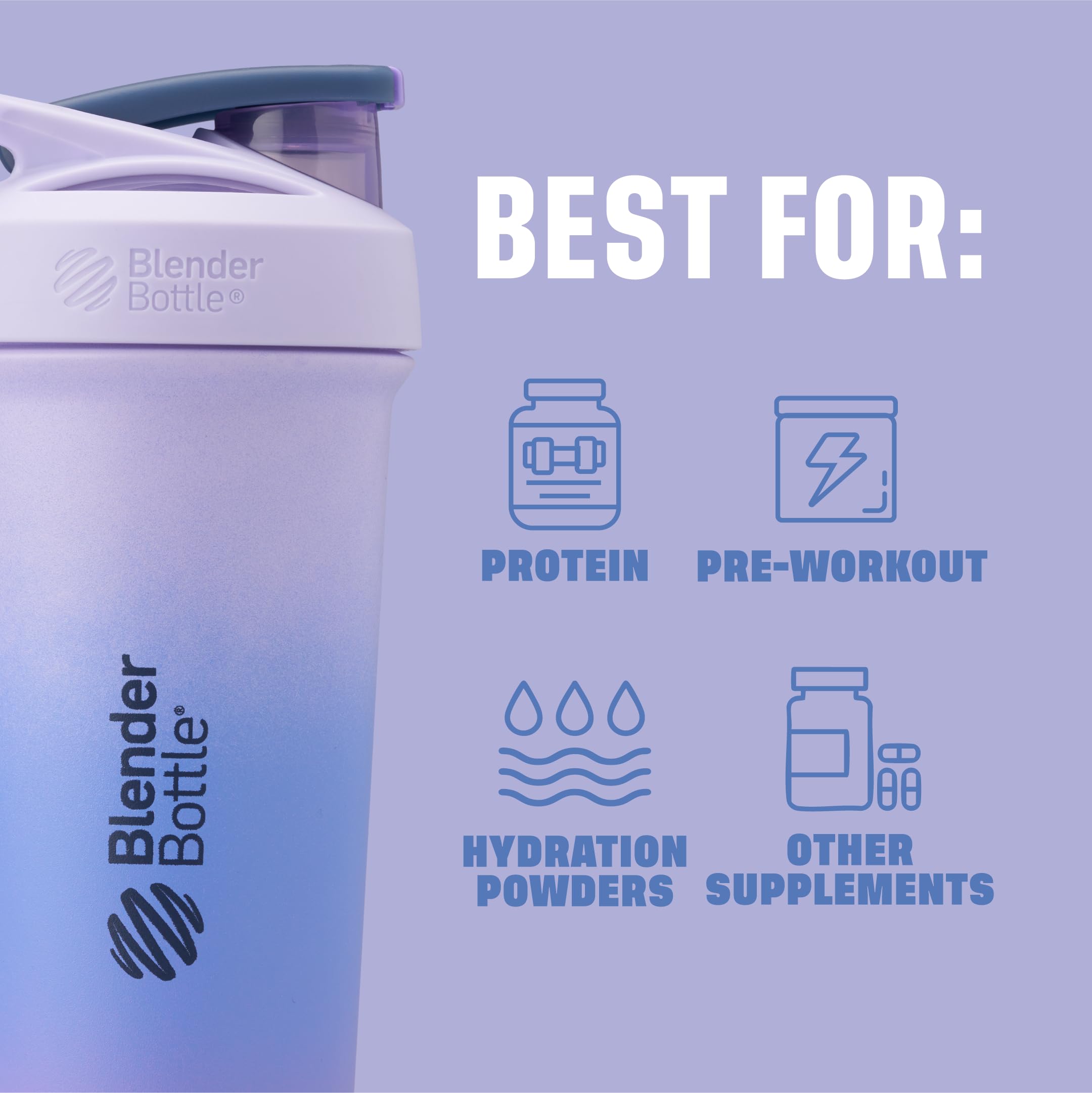 BlenderBottle Strada Sleek Insulated Stainless Steel Water Bottle with Wire Whisk, 25-Ounce, Lavender Ombre