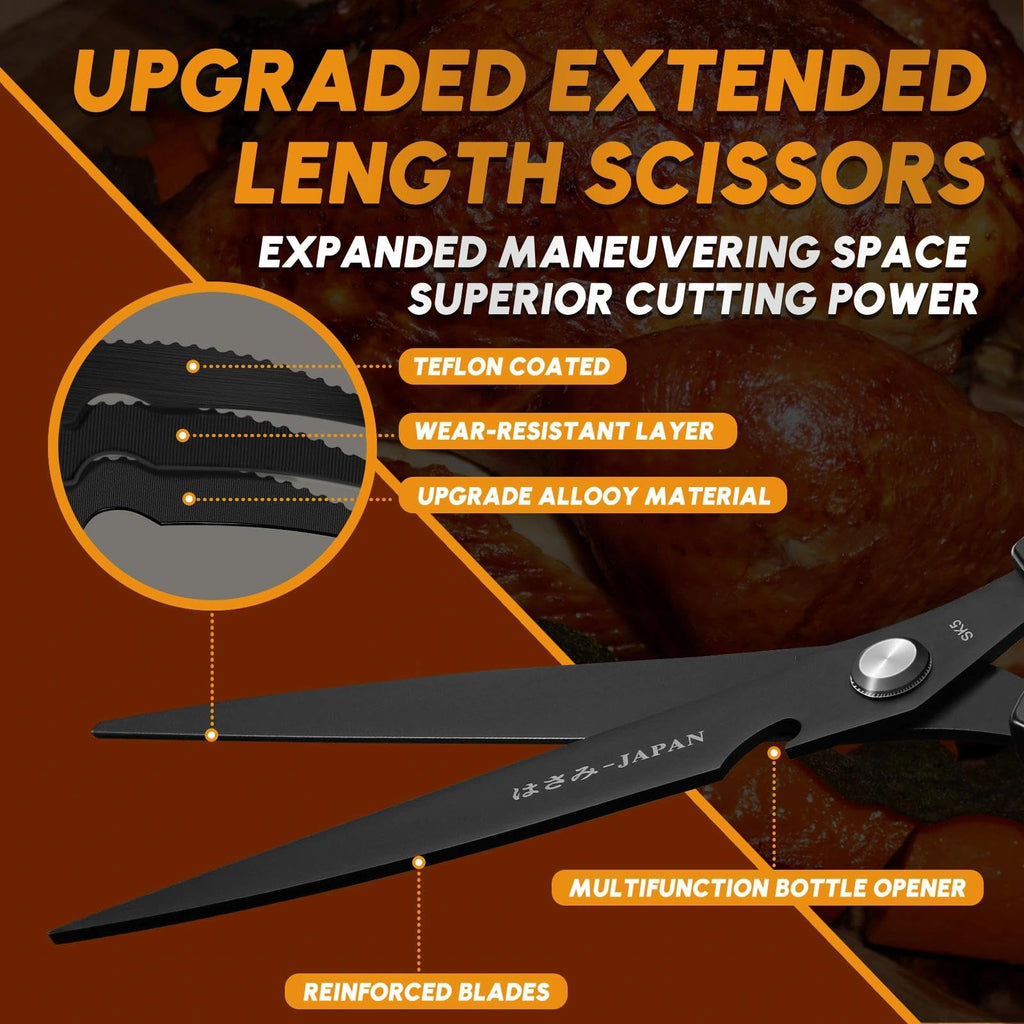 Dream Reach Kitchen Scissors Set Black - Upgraded Stainless Steel Kitchen Shear, Sharp Meat Scissors, Heavy Duty Poultry Shears, Japanese Cooking Scissor for Food, Chicken Bones, and Turkey,