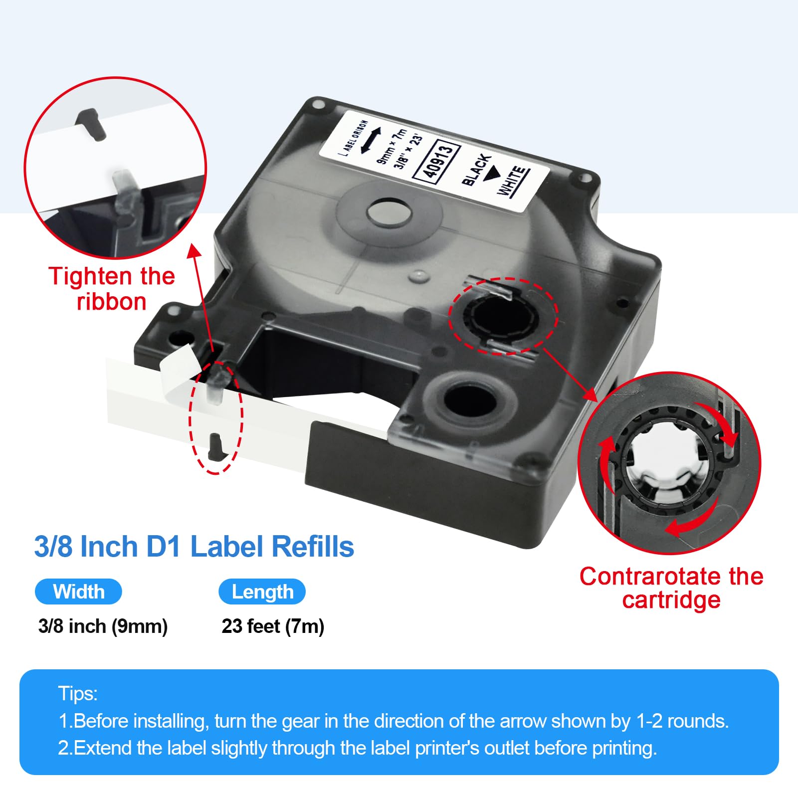 Label Orison Replace DYMO D1 Label Tape 9mm Combo Set 40910 40913 40916 40917 40918 40919 Label Cassette for DYMO LabelManager 160 260P 210D 450D,3/8 inch x23 Feet,6 Cartridges
