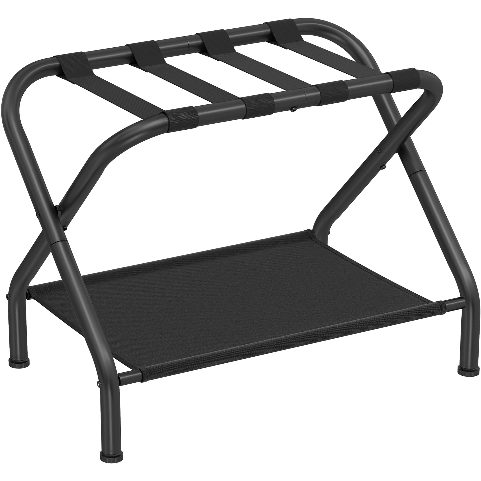 SONGMICS Luggage Rack, Suitcase Stand with Fabric Storage Shelf, for Guest Room, Bedroom, Hotel, Foldable, Holds up to 50 kg, 69 x 38 x 52 cm, Black URLR002B01V1