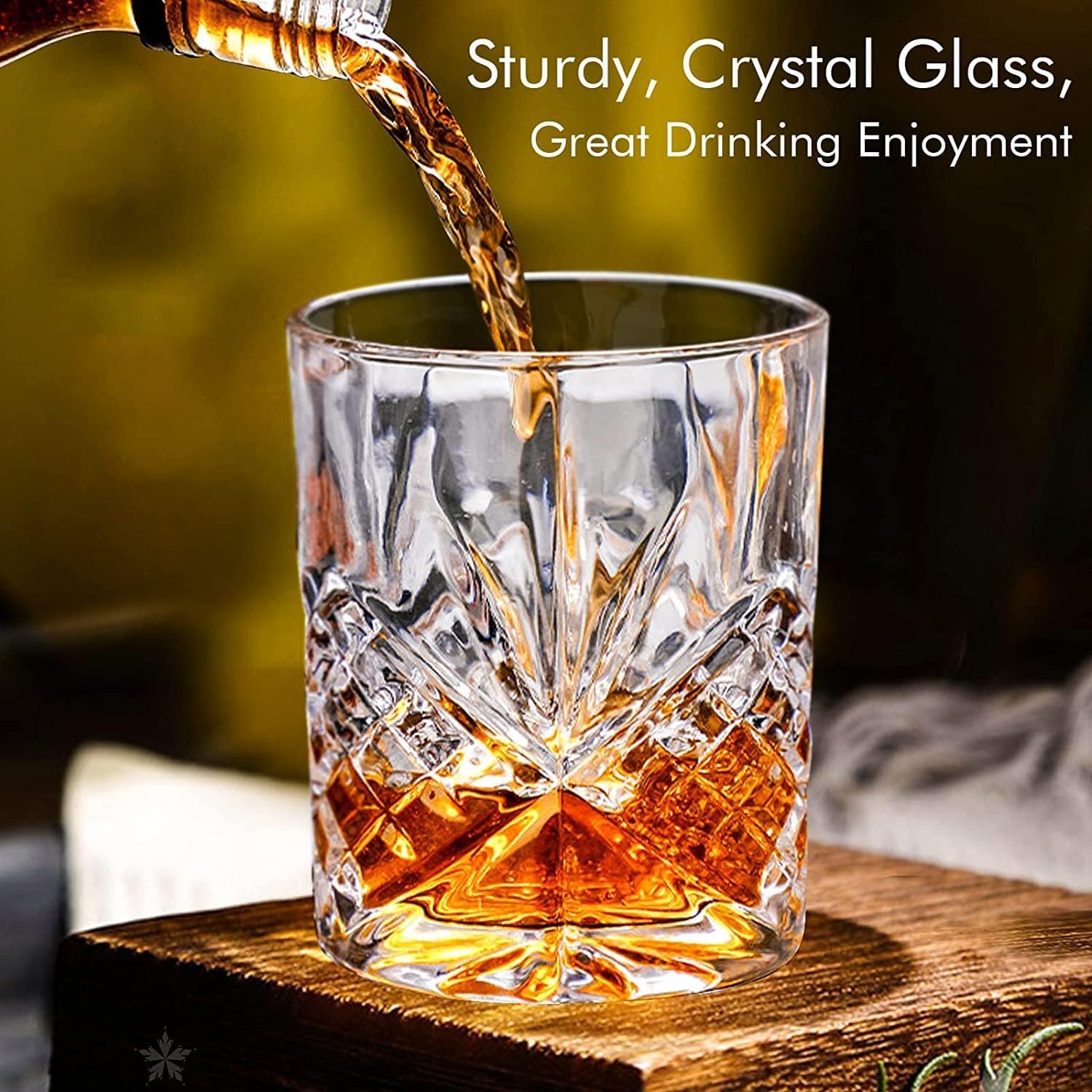 Whiskey Glasses Rocks Glasses 10oz Old Fashioned Glass Set of 6 Clear Whisky Glasses Lowball Glassware Drinking Tumblers Cups for Cognac Cocktail Bourbon Rum Brandy Bar Men Gift